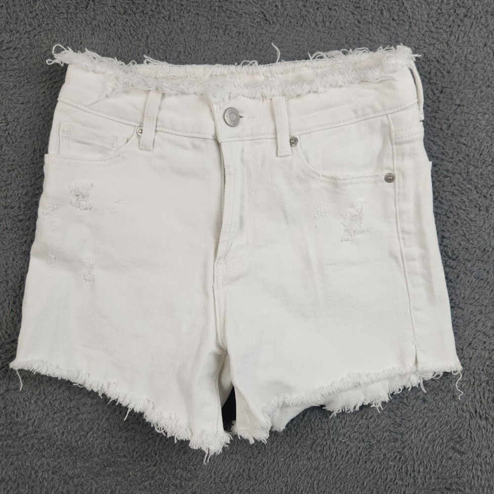 Risen Jeans Shorts Womens 24" Small High Rise Distressed Denim Cutoff Frayed Hem